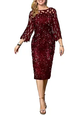 3/4 Sleeve Velvet And Sequin Dress Red - UK 10 Lace Sleeves NEW Rrp £39.99 • £9.99