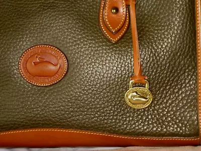 Vtg Dooney & Bourke Taupe/british Tan Leather Crossbody Satchel Tote Handbag • $95