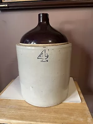 Antique Glazed Stoneware Two Tone 4 Gallon Moonshine/Whiskey Jug/Crock W/Handle • $50