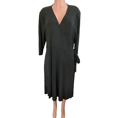 J. JILL Wrap Dress SIZE XL Charcoal Grey 3/4 Sleeve Ribbed Knit • $38