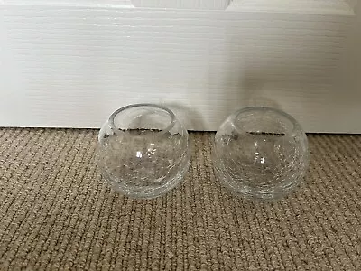 Pair Of Crackle Glaze Clear Tea Light Holders • £5