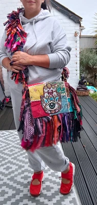 £100 • Buy Large Frill Handle And Vintage Fringe Fabric Boho Bag Unique