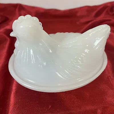 Vintage Hazel Atlas Milk Glass White Chicken Hen On Nest Covered Container Jar • $5