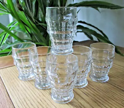 6 Vintage Shot Liqueur Glasses Tumblers Art Deco Jacobean Design REG D No 791409 • £9.99