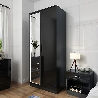 Bedroom Wardrobe With Mirror High Gloss Door Large Storage Cupboard Furniture  • £139.99