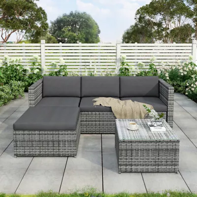 Rattan Garden Furniture Corner Sofa Set Lounger Table Outdoor Patio Conservatory • £259.99