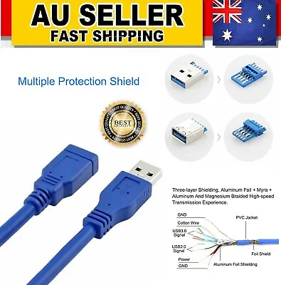 $7.99 • Buy USB 3.0 Male To Female Extension Data Cable Cord For Laptop PC Camera Superspeed