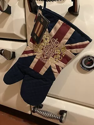 Vintage Royal Crest  Union Jack Gauntlet/Oven Glove By Woven Magic Tea Dyed • £22.95