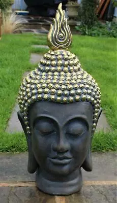 Garden Ornaments Buddha Gold Head Sculpture  Indoor Outdoor Home Decor Stone • £39.50