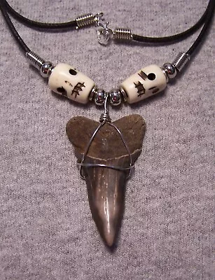 Mako Shark Tooth Necklace 1 3/4  Shark Teeth  Fossil Jaw Megalodon Diver Huge! • $24