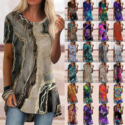 Womens Boho Floral T-Shirt Ladies Short Sleeve Casual Loose Tunic Tops Blouse UK • £3.29