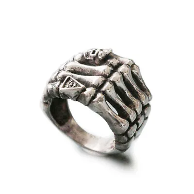 Bone Finger Biker Ring Skull Sterling Silver 925 HAND Illuminati PUNK SKELETON • $78