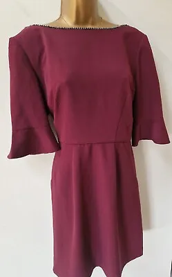 $12.48 • Buy Plum Purple Half Sleeve OASIS Beaded Lined Office Work Occasion Dress UK 14