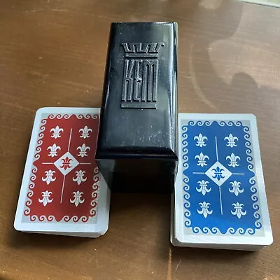 Vintage KEM Plastic Playing Cards Double Deck Set In Bakelite Case Complete • $35.50