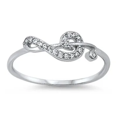 Round Cut Simulated Diamond  Music Note Engagement Ring In 14k White Gold Plated • $133.99