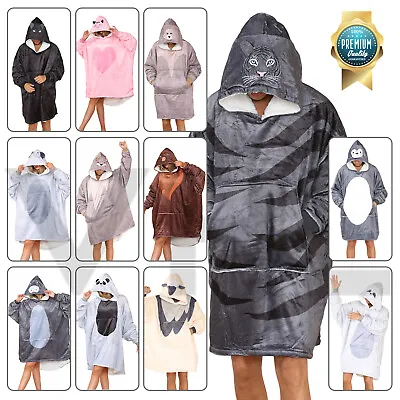 Animal Hoodie Blanket Oversized Sherpa Fleece Giant Big Hooded Sweatshirt Adults • £12.99