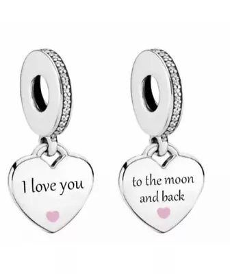 I Love You To The Moon & Back Charm Dangle Genuine 💜 925 Sterling Silver • £17.89