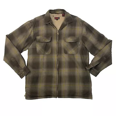 Wolverine Jacket Mens Large Brown Plaid Cotton Flannel Pile Lined Sherpa Shacket • $24.94