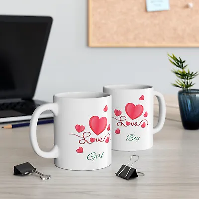 NWOSKI Personalised Mug For Couples Set Of 2 Mr And Mrs I Love Heart  Add Name • £13.99