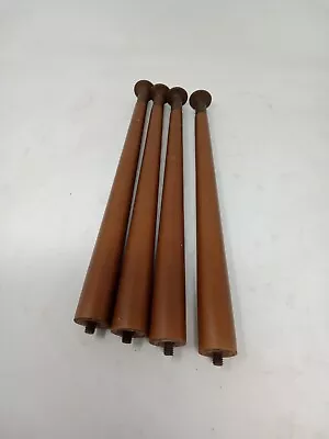 4 Vintage Wooden Table/Chair Legs Upcycling Furniture Brown Colour Metal Feet • £13.99