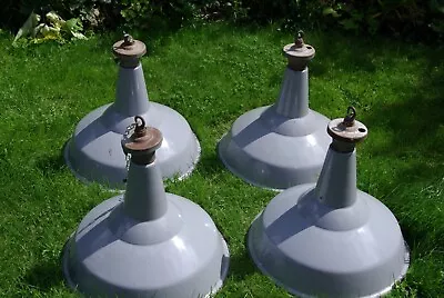 £180 • Buy 4 X Vintage 'Benjamin' RLM Crystal Industrial Grey Enamel Pendant Lights
