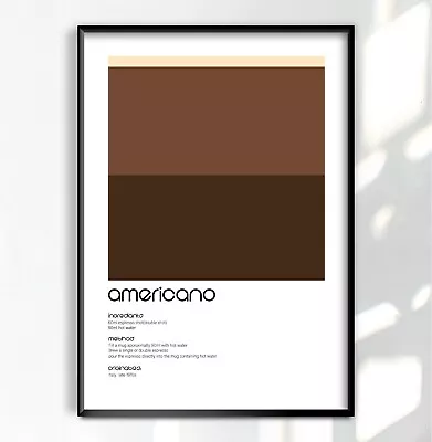 Americano Coffee Recipe Poster Coffee Types Cafe Décor Print Wall Art A4 A3 • £4.50