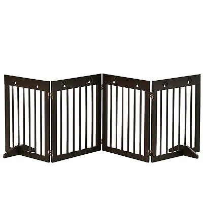 PawHut Pet Gate 4 Panel Wooden Dog Barrier Folding Fence W/ Support Feet • £52.99