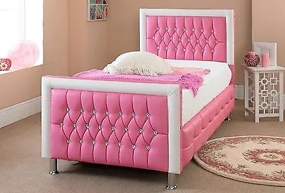 £179.99 • Buy New Girls Pink Bed Faux Leather 3FT Single Bed - Diamante Crystal Bling Bed