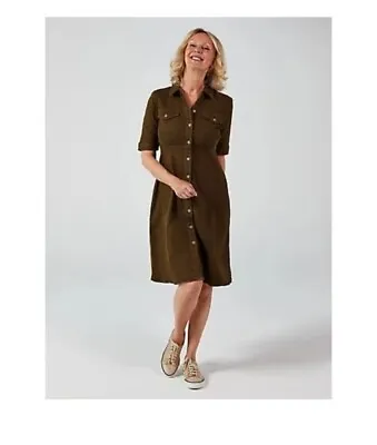 £12 • Buy Nina Leonard Button Up Stretch Denim Dress Olive Uk Size 3xlarge Bnip
