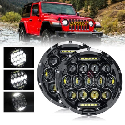 $36.99 • Buy Pair 7  Inch Round LED Headlights Halo Angle Eyes For Jeep Wrangler JK LJ TJ CJ