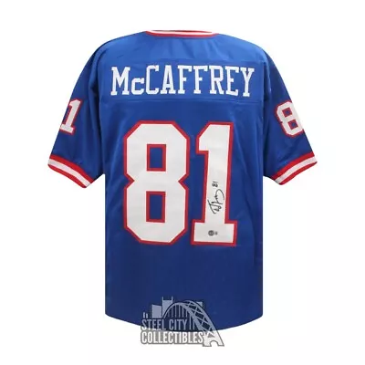 Ed McCaffrey Autographed New York Custom Blue Football Jersey - BAS • $89.96