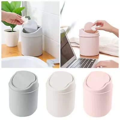 Mini Waste Bin Trash Can Desktop Garbage Baskets Table Roll Swing Lid Portable • $8.49