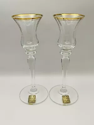 Mikasa Jamestown Clear Glass Candle Holders Pair Gold Rimmed 8   T2703 • $23.95