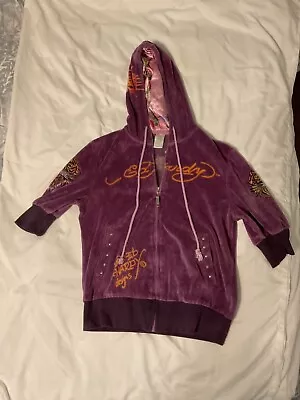 Ed Hardy Short Sleeved  Jacket Hoodie Purple Velour Tiger  Women  • £28.95