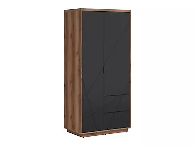 New Contemporary 2 Doors Wardrobe Bedroom Storage Oak Delano Dark / Black Matte • £450