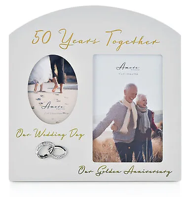 50th Anniversary Photo Frame Then Now 6x4 Golden Wedding Dual Couples Gifts • £15.95