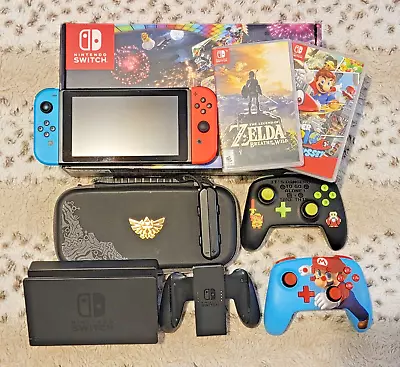 Nintendo Switch 32GB Console Bundle Games Controllers Mario Zelda Nice Ship Fast • $275