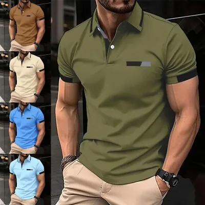 Mens Shirt Colorblock T Shirts Men Short Sleeve Running Slim Fit Golf Blouse Top • $14.04