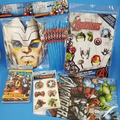 Marvel Avengers Party Supplies Lot Invitations Masks Props Loot Bag Straw Tattoo • $14.99