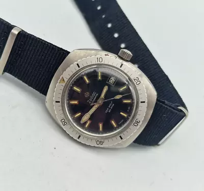 Vintage 60's Zodiac Seawolf Diver Black Dial Date Automatic Man's Watch /i082 • £729