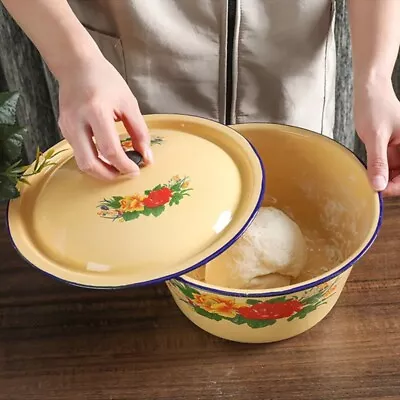 Vintage Yellow Enamelware Basin W/ Lid Soup Salad Serving Pot Enamel Bowl UK • £6.19