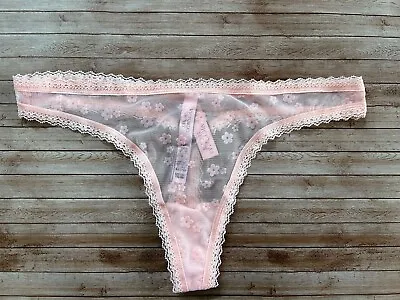 Nwt Victorias Secret The Lacie Mesh Flocked Floral Thong Panty Purest Pink M • $13.99