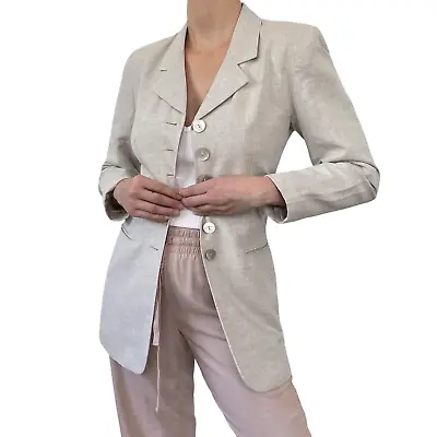 Vintage Moda Int'L Linen Cotton Blazer Size 2 Neutral Gray Beige Single Breasted • $39.99