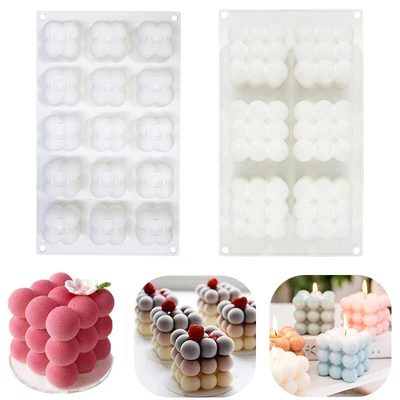 £4.66 • Buy 3D Cube Wax Candle Plaster Mould Silicone Square Bubble Dessert Mold DIY Craft
