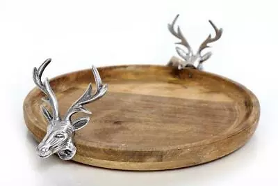 Two Silver Aluminium Stag Head Design Wood Cake Tray Stand • £19.99