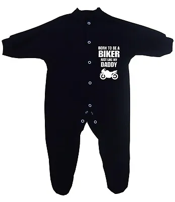 BabyPrem Baby Clothes BIKER Daddy Sleepsuits Babygrows Fun Novelty Shower Gifts • £9.99