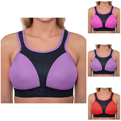 £17.95 • Buy Ladies Sports Bra High Impact Unpadded Non Wired UK B - J Cups On Trend Colours
