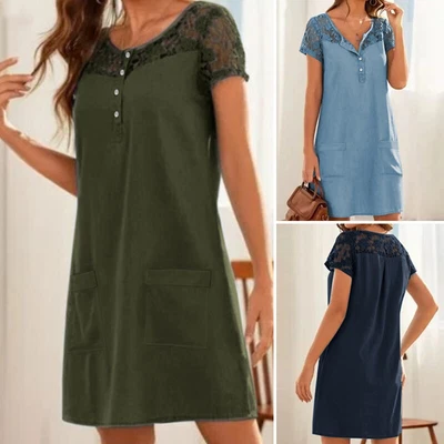 $27.16 • Buy ZANZEA Womens Ladies Sexy Lace Patchwork Short Sleeve Knee Length Mini Dress NEW