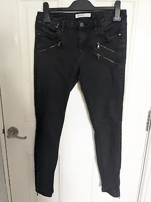 Zara Basic Denim Black Zip Skinny Jeans Size US 8 • £5.50