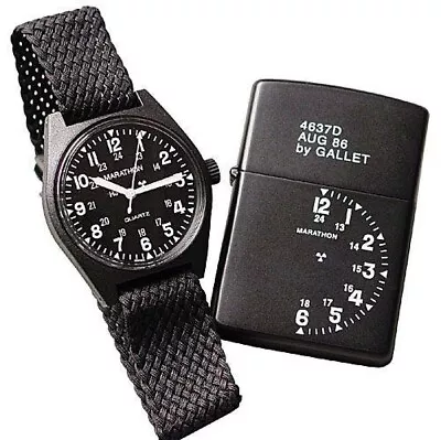 Zippo 1998 GALLET MARATHON H3 Oil Lighter With US Military Wristwatch Unfired • $738.82